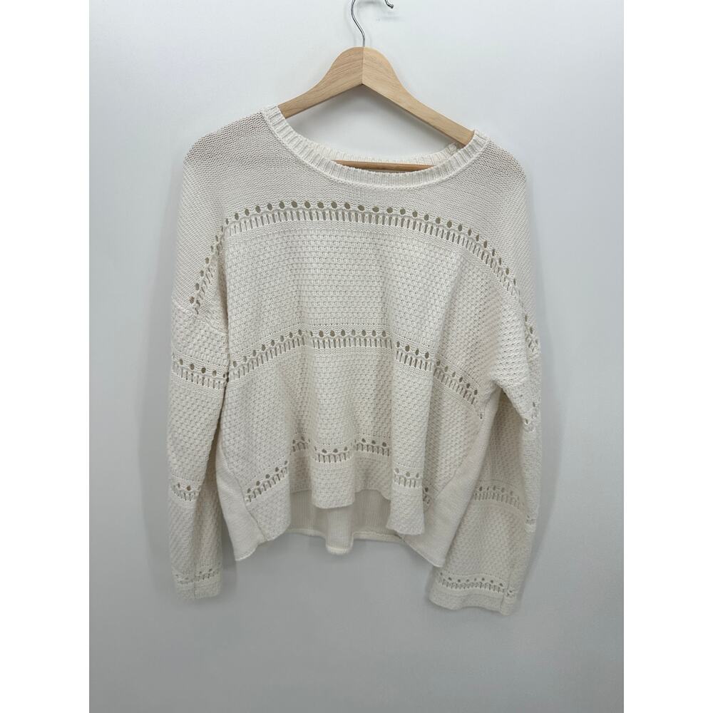 Lucky Brand Womens Chunky‎ Knit Sweater Size L Boxy Pullover Boho Coastal White